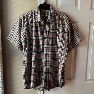 Burberry Beige and Black Plaid Button Down Shirt